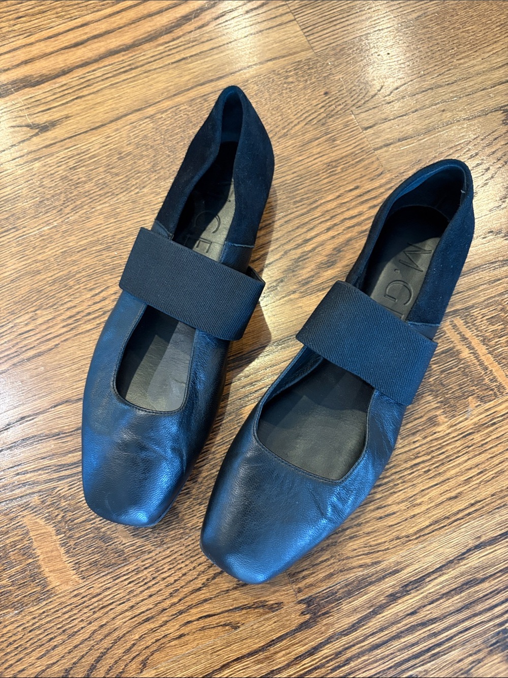 M. Gemi Black Elastic Strap Ballet Flats, suede & leather, 38 (7.5-8) Women's